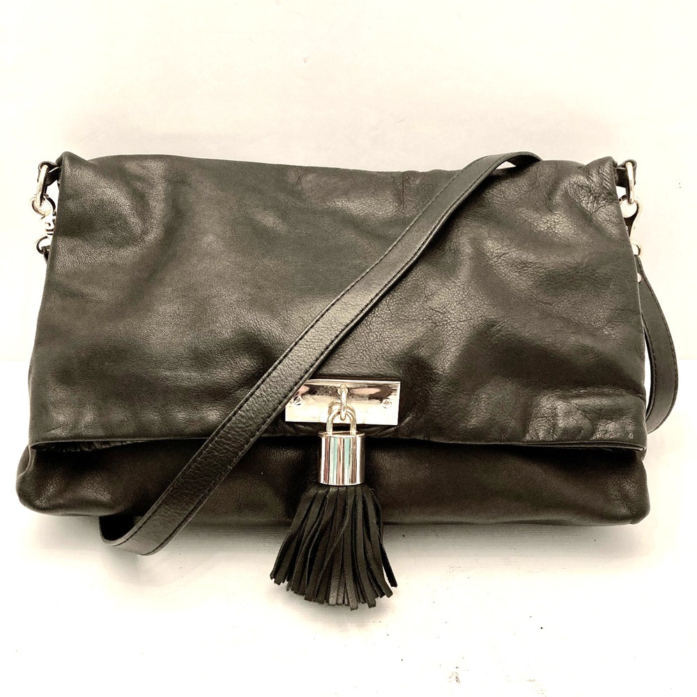 Zara Black Leather Crossbody Clutch with Tassel